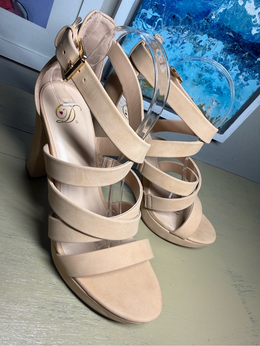 My Delicious/Heart in D Nude Strappy Block Heel Sandal (defect)